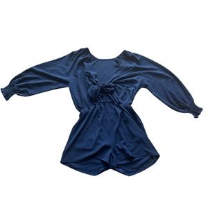 Navy tie front romper